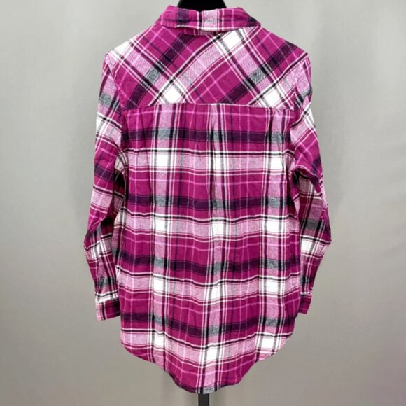 NEW Gap Shirt Womens Small Plaid Boyfriend Flannel Button Up Maroon/Wine/Black - Picture 3 of 5